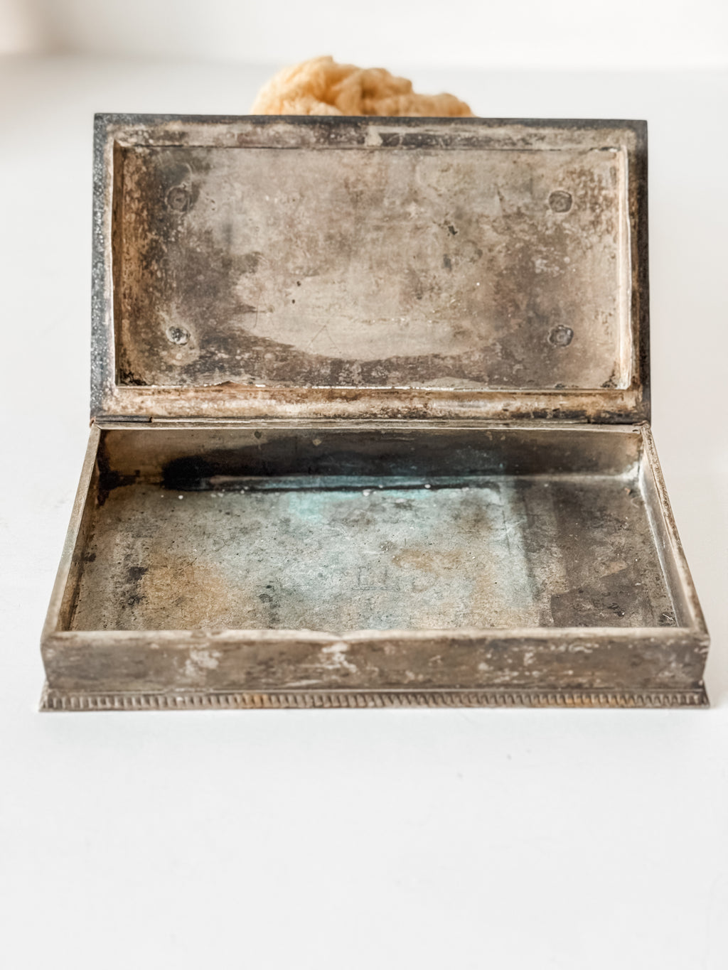 Vintage Silver Plate Cigarette Humidor Box With Patina