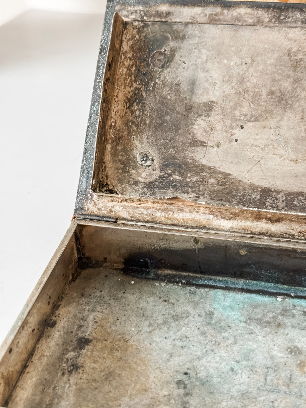 Vintage Silver Plate Cigarette Humidor Box With Patina