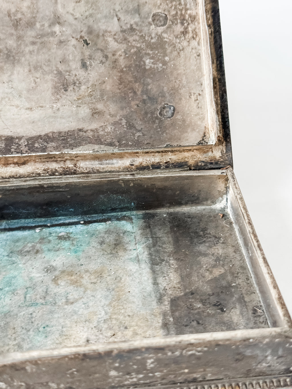 Vintage Silver Plate Cigarette Humidor Box With Patina