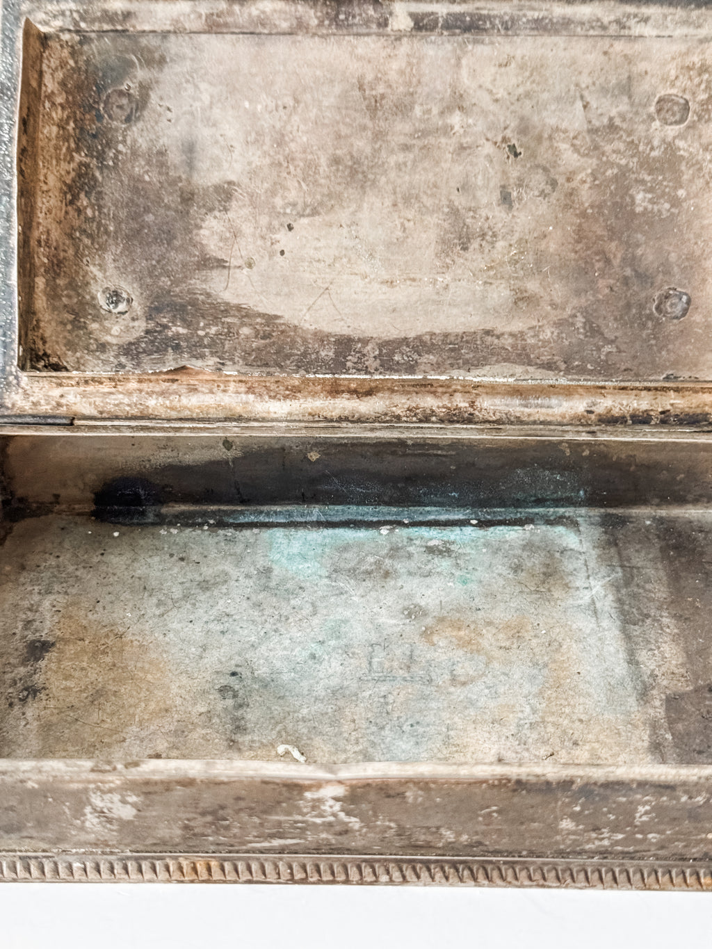 Vintage Silver Plate Cigarette Humidor Box With Patina