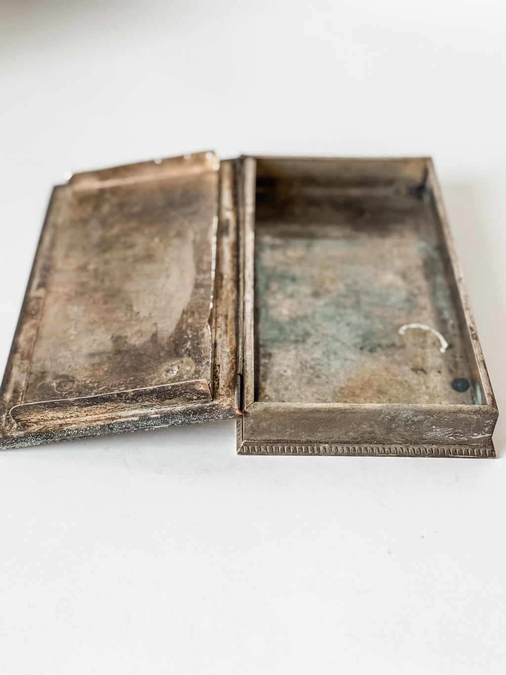 Vintage Silver Plate Cigarette Humidor Box With Patina