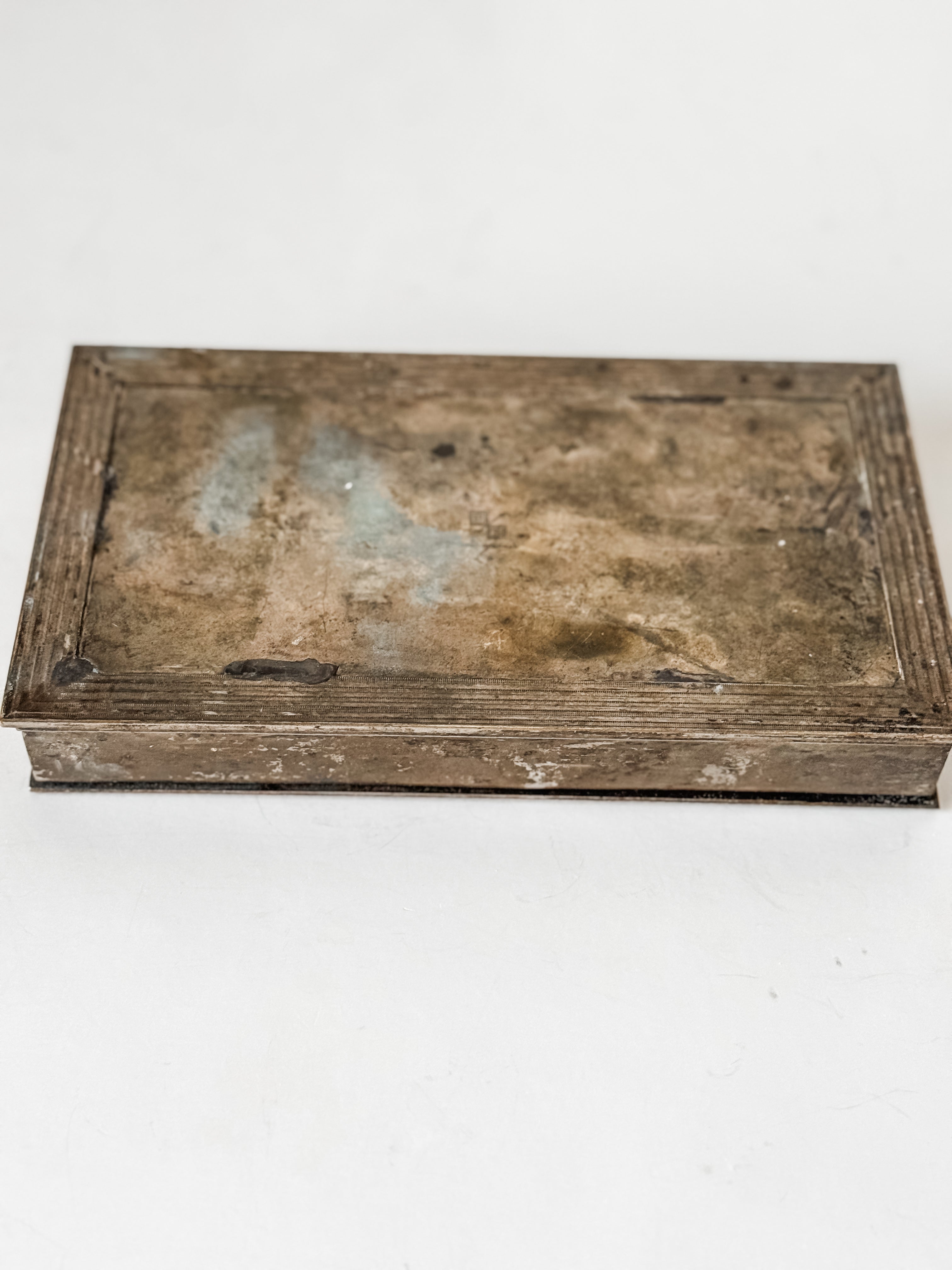 Vintage Silver Plate Cigarette Humidor Box With Patina
